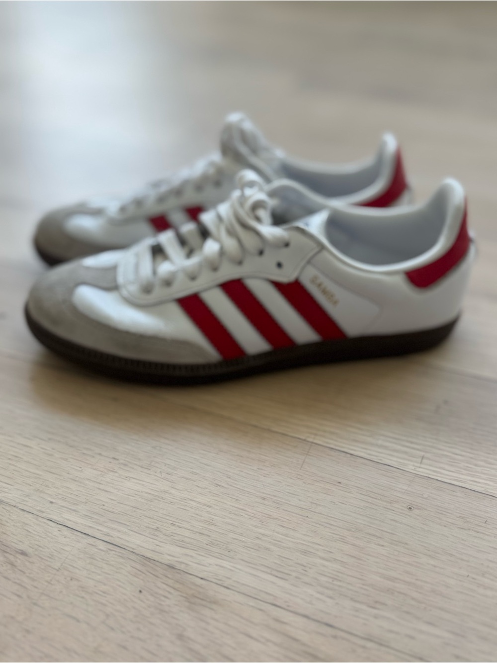 adidas Kids White Sneakers with Red Stripes